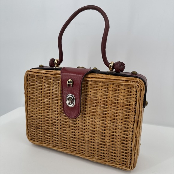 Vintage 60s 70s ETIENNE AIGNER Small Woven Wicker Handbag Basket Bag Box - Picture 1 of 16